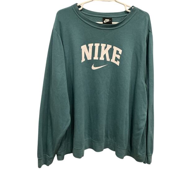 Nike Womens Sweatshrit Plus Size 3X Teal Green Spellout Logo Athleisure Leisure - Picture 1 of 8